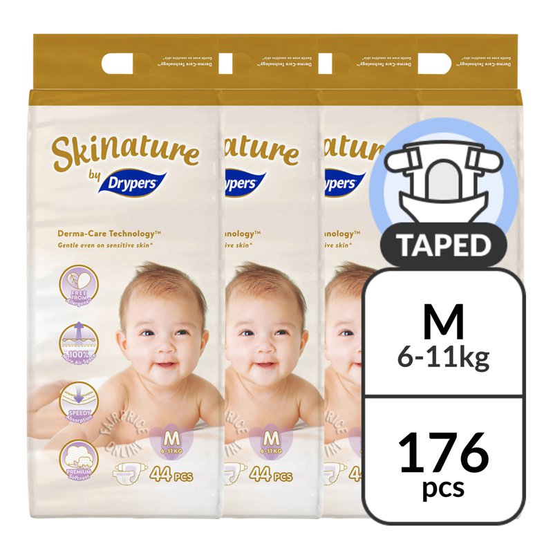 Drypers Skinature Diapers - M (6-11kg) 4 x 44 per pack (CTN)