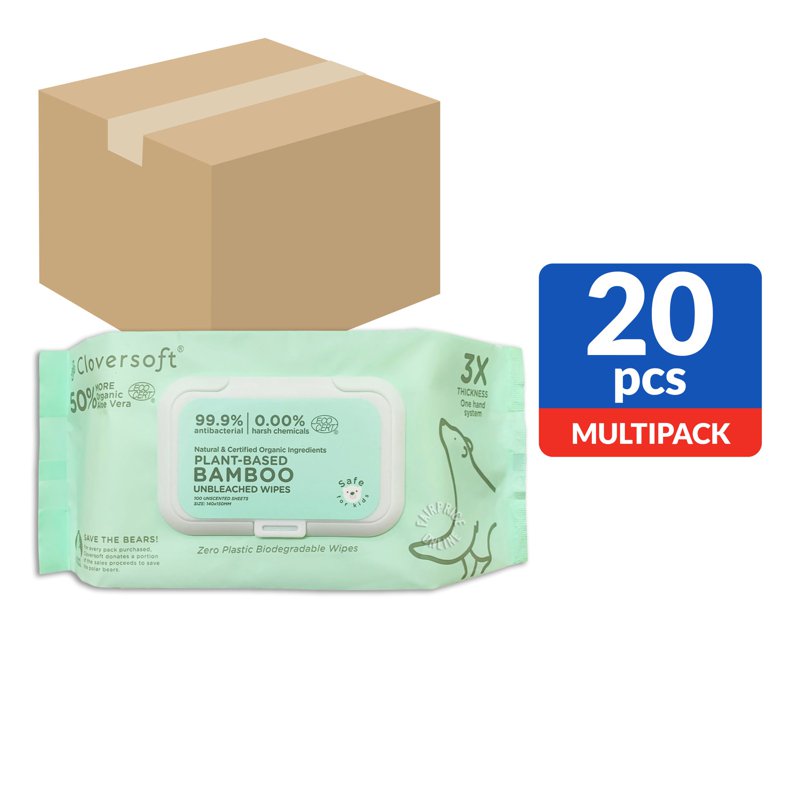 Cloversoft Bamb Antibacterial Wipes 20 x 100 per pack (CTN)
