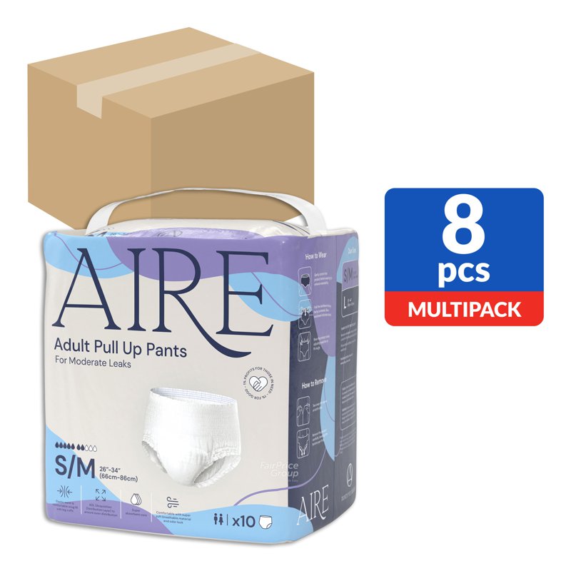 AIRE Adult Pull Up Diaper Pants (Super Soft Absorbent) - S/M 8 x 10 per pack (CTN)