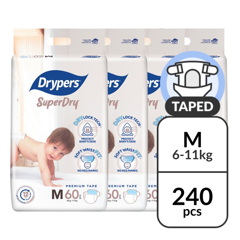 Drypers Superdry Premium Tape - M 4 x 60 per pack (CTN)