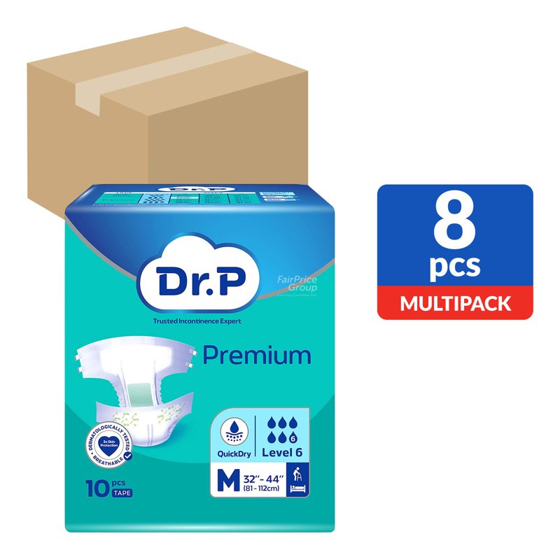 Dr P Premium Adult Diapers Tape - Lv6 (M) 8 x 10 per pack (CTN)