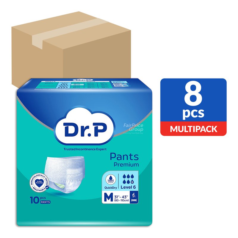Dr P Premium Adult Diapers Pants - Lv6 (M) 8 x 10 per pack (CTN)