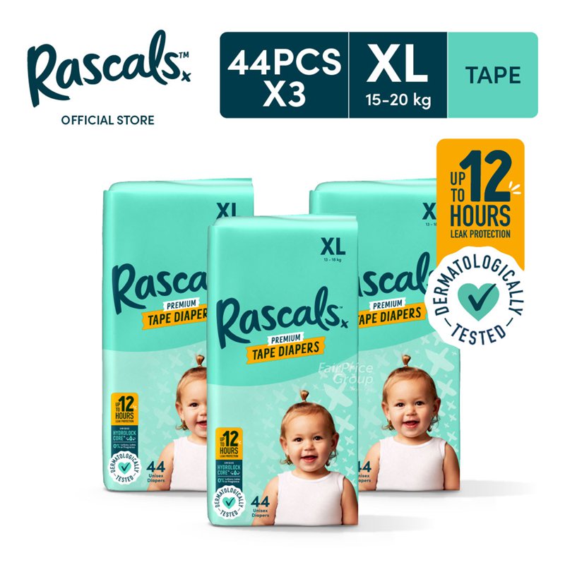 Rascals Premium Tape Diapers - XL 3 x 44 per pack (CTN)