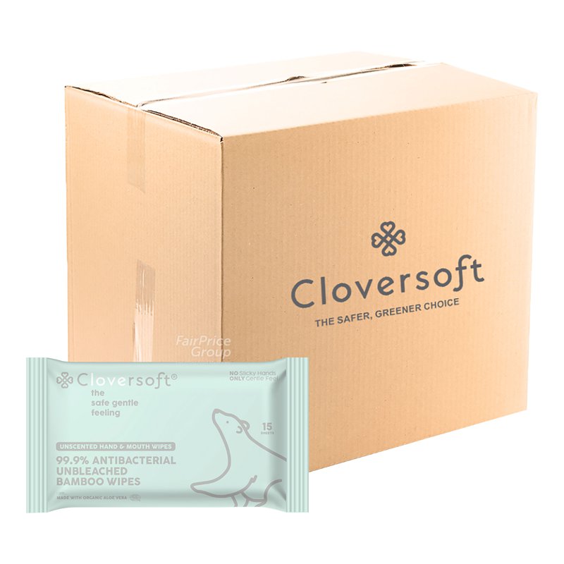 Cloversoft 100% Bamboo Unbleached Antibacterial Wipes 96 x 15 per pack