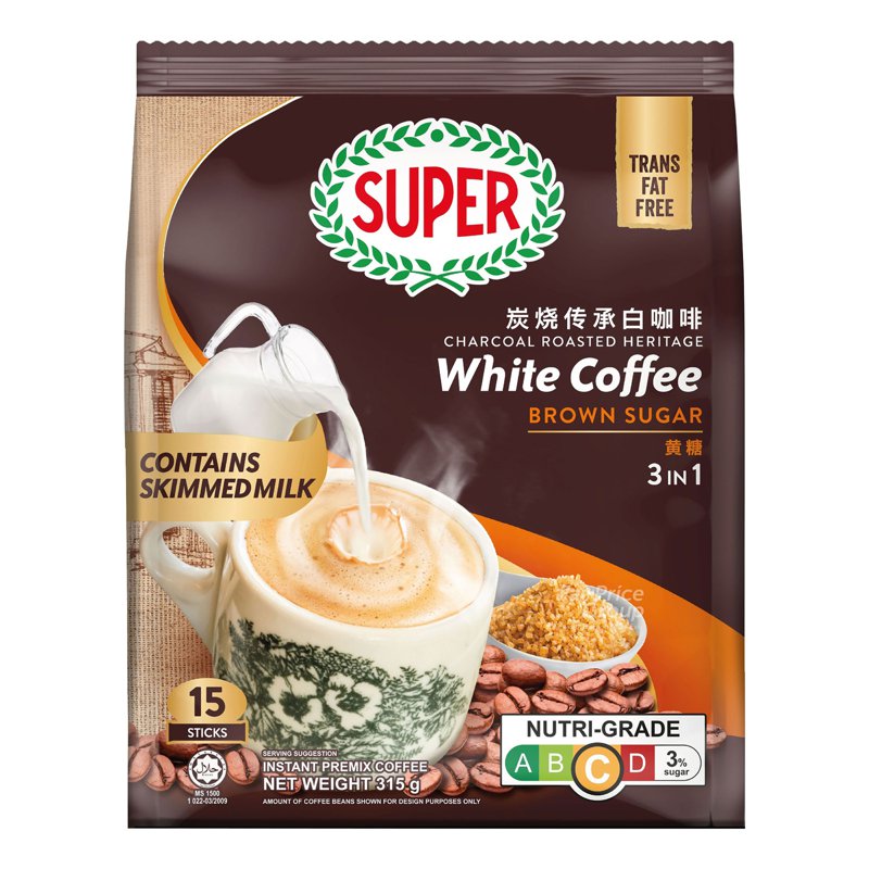 Super 3 in 1 Instant Charcoal Roasted White Coffee-BrownSugar