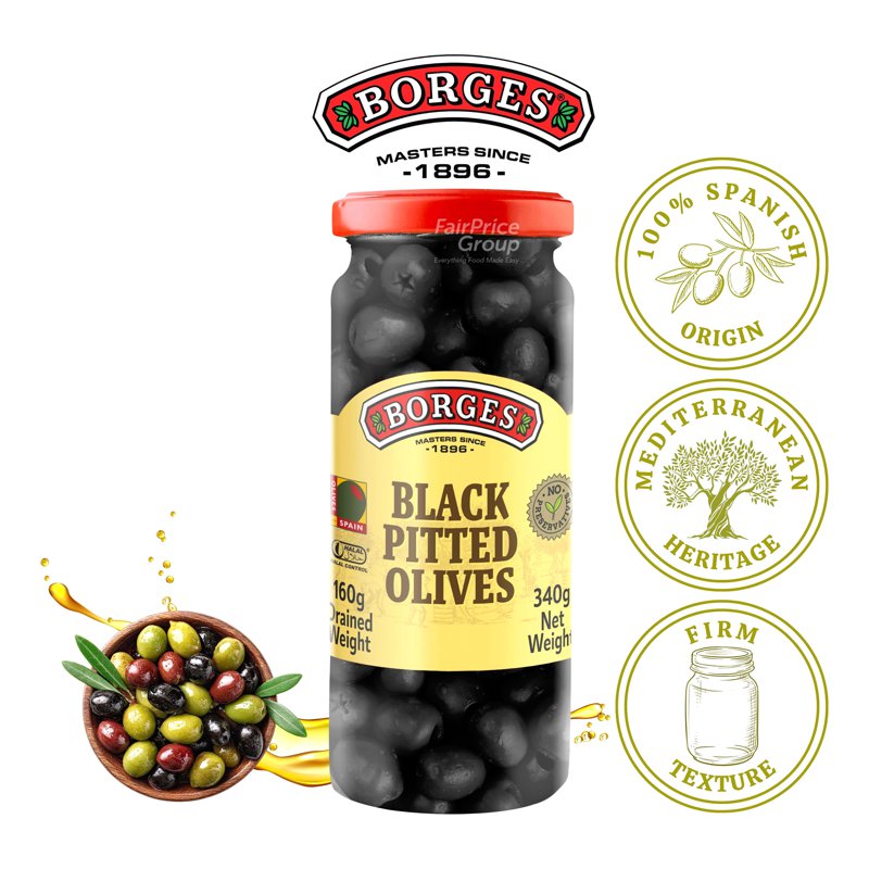 Borges Black Olives - Pitted 230g