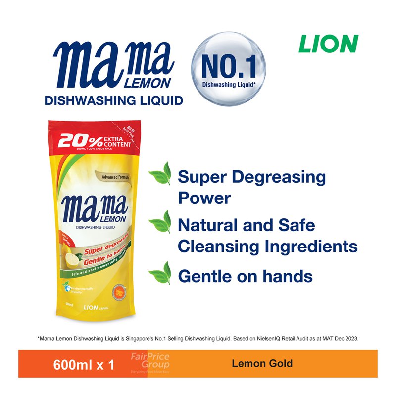 Mama Lemon Gold Dishwashing Liquid Refill - Natural Lemon