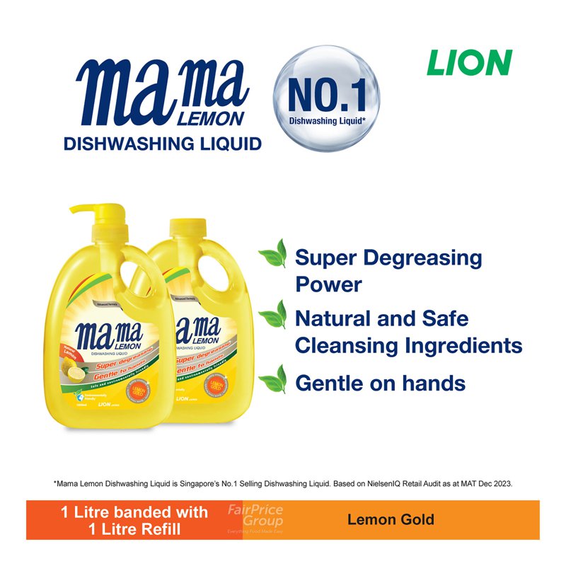 Mama Lemon Gold Dishwashing Liquid & Refill - Natural Lemon
