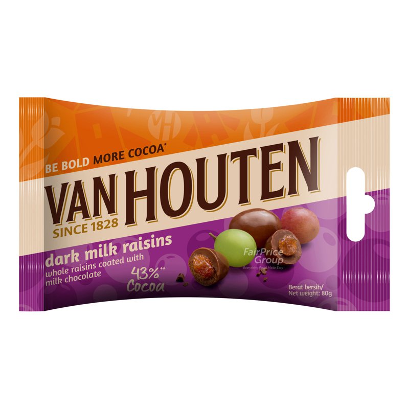 Van Houten Dark Milk Chocolate Pouch Bag - Raisins
