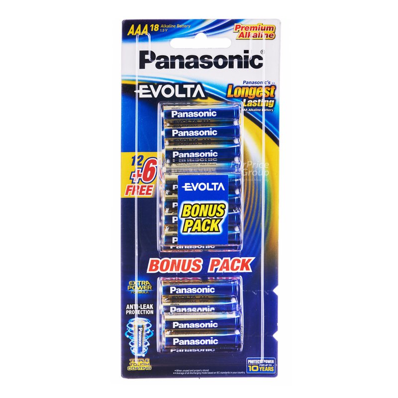 Panasonic Evolta Alkaline Battery - AAA 12 + 6 free per pack