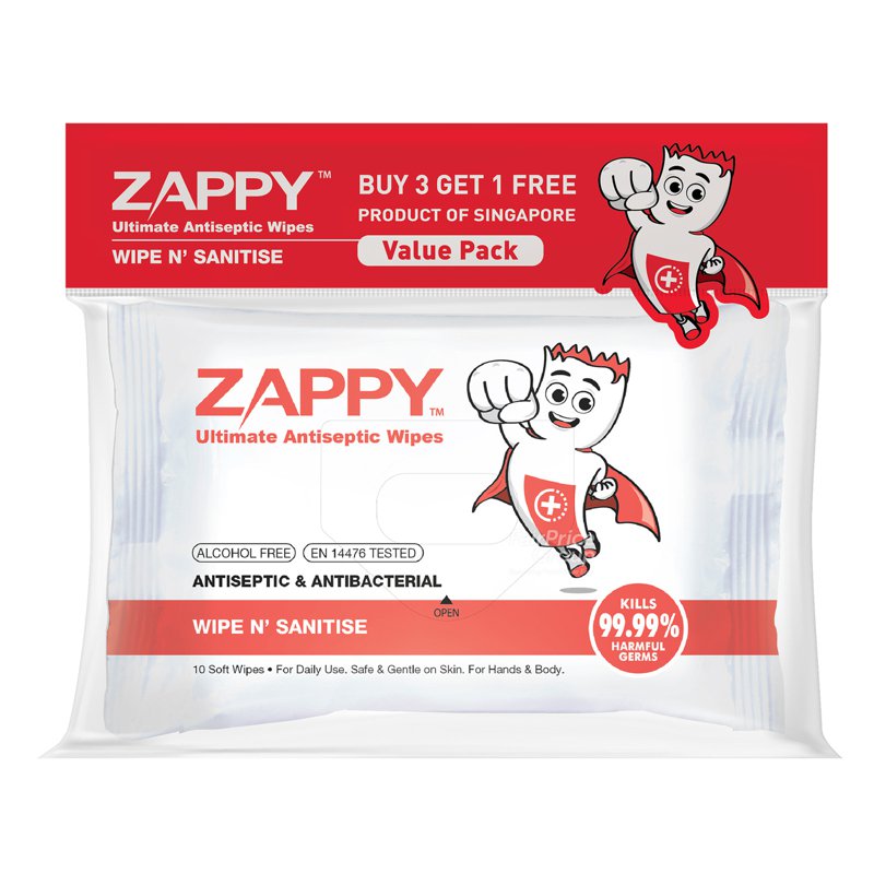 Zappy Ultimate Antiseptic Wet Wipes 4 x 10 per pack