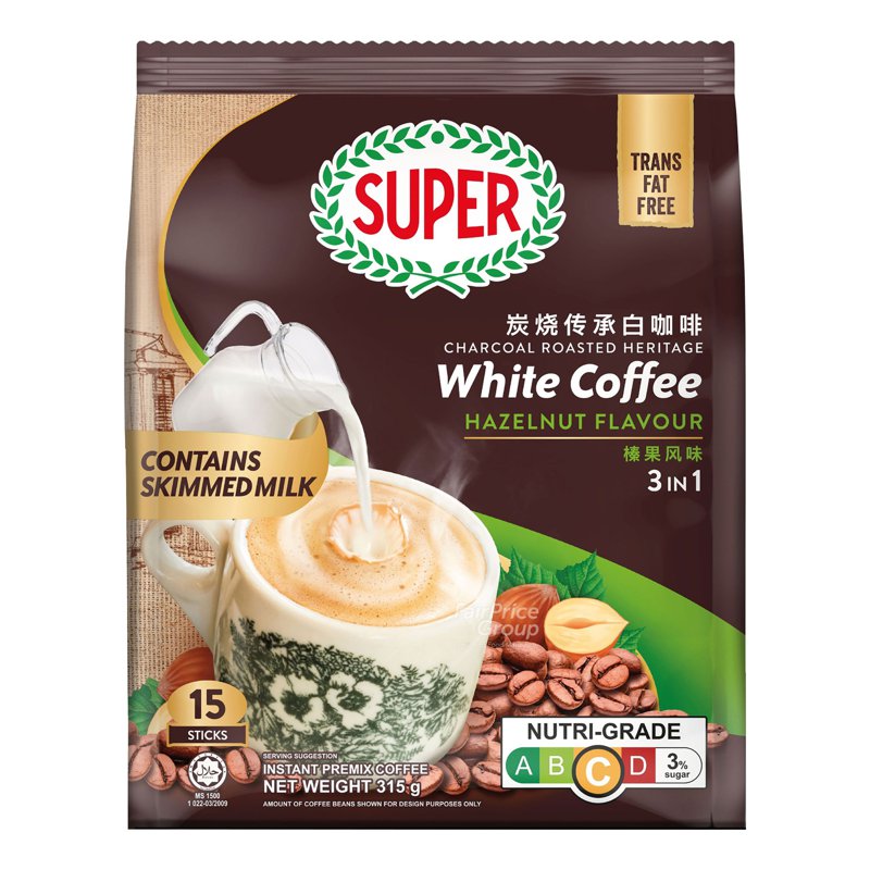 Super 3 in 1 Instant Charcoal Roasted White Coffee - Hazelnut