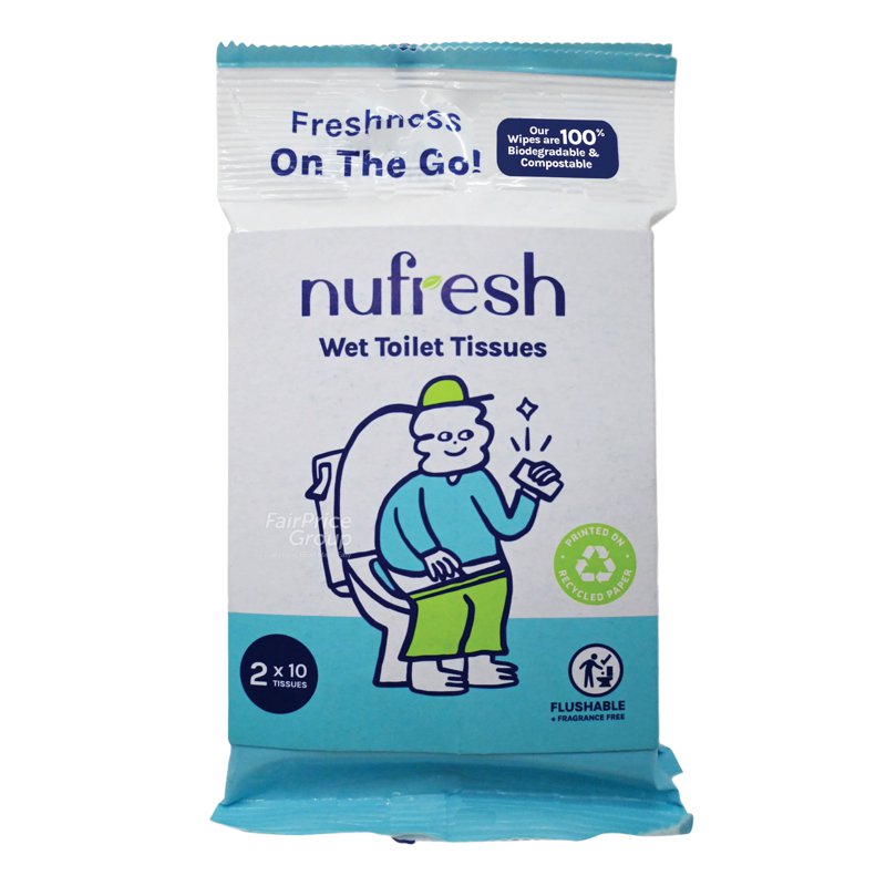 NuFresh Personal Toilet Wipes - Fragrance Free 2 x 10 per pack