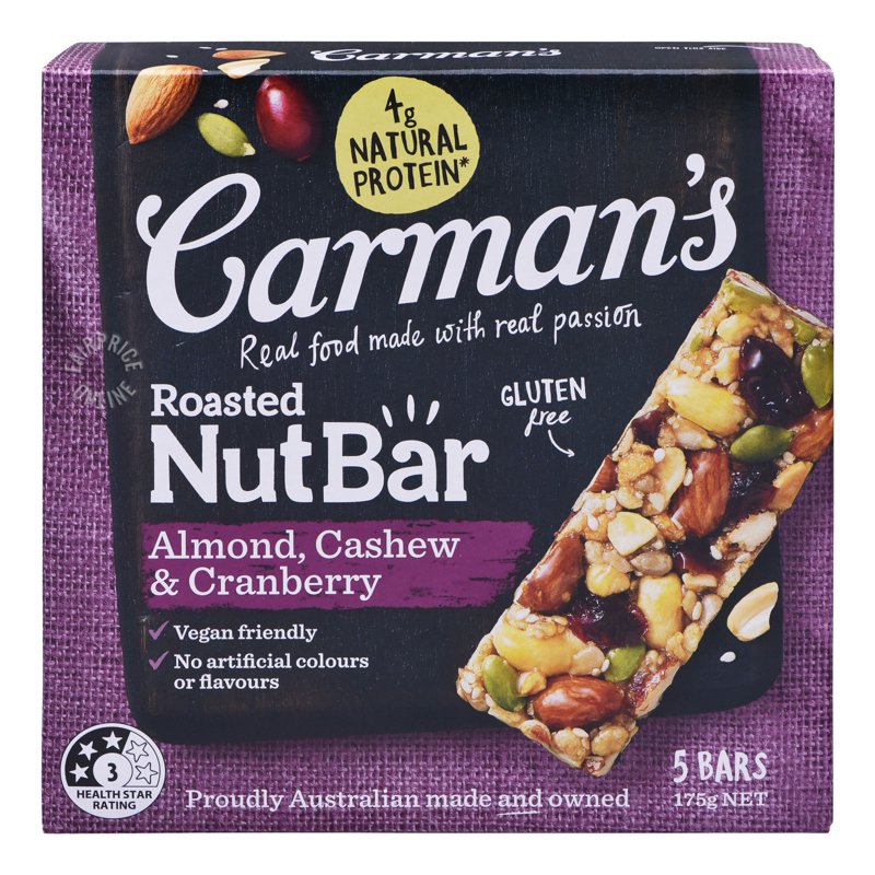 Carman's Nut Bars - Almond, Cashew & Cranberry 175g