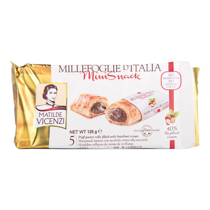 Vicenzi Millefoglie Puff Pastry Roll - Minisnack (Hazelnut) 125g