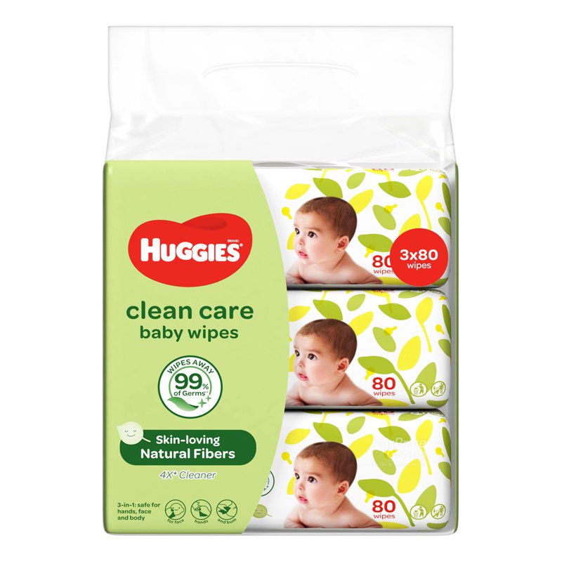 Huggies Baby Wet Wipes - Clean Care 3 x 80 per pack