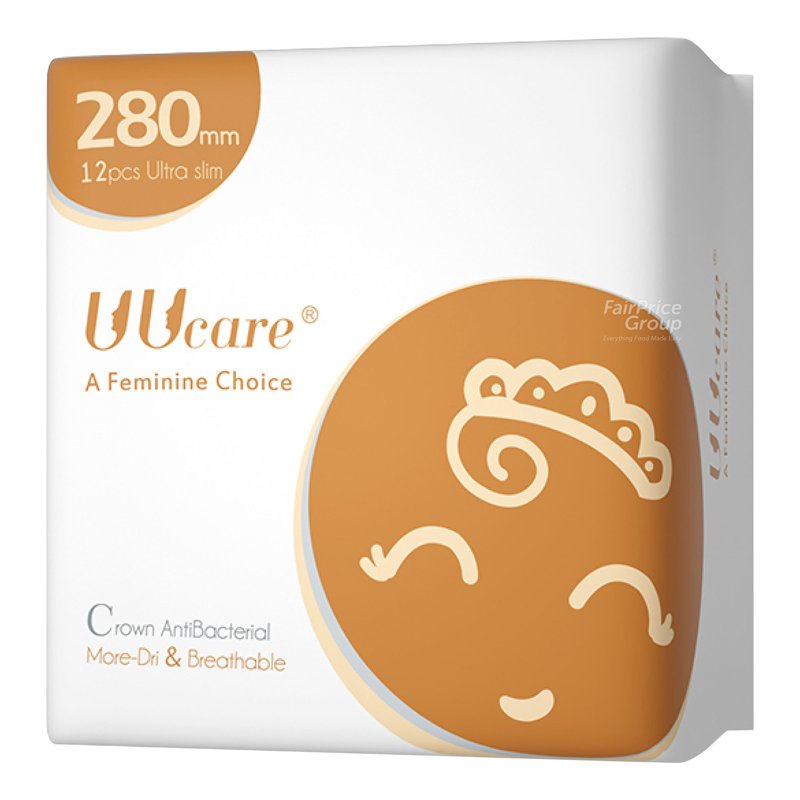 UU Care Crown Antibacterial Sanitary Wing Pads - 28cm 12 per pack