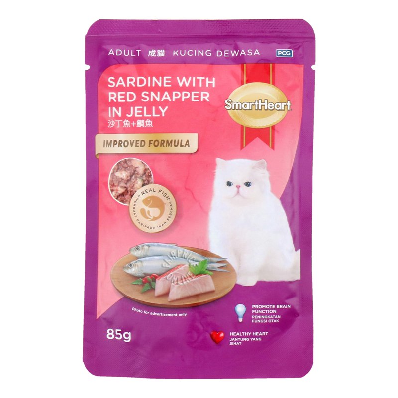 Smartheart Adult Cat Packet Food - Sardine with RedSnapper inJelly