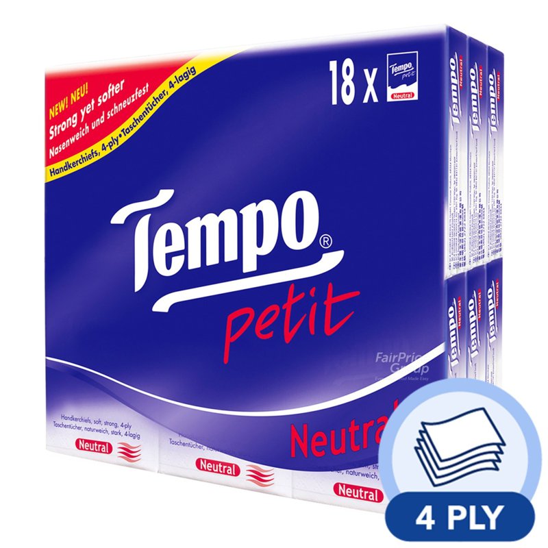 Tempo Petit Handkerchief - Neutral (4ply) 18 x 7 per pack