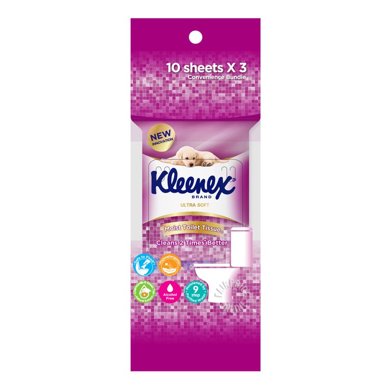 Kleenex Wet Toilet Tissue Flushable Wipes 3 x 10 per pack