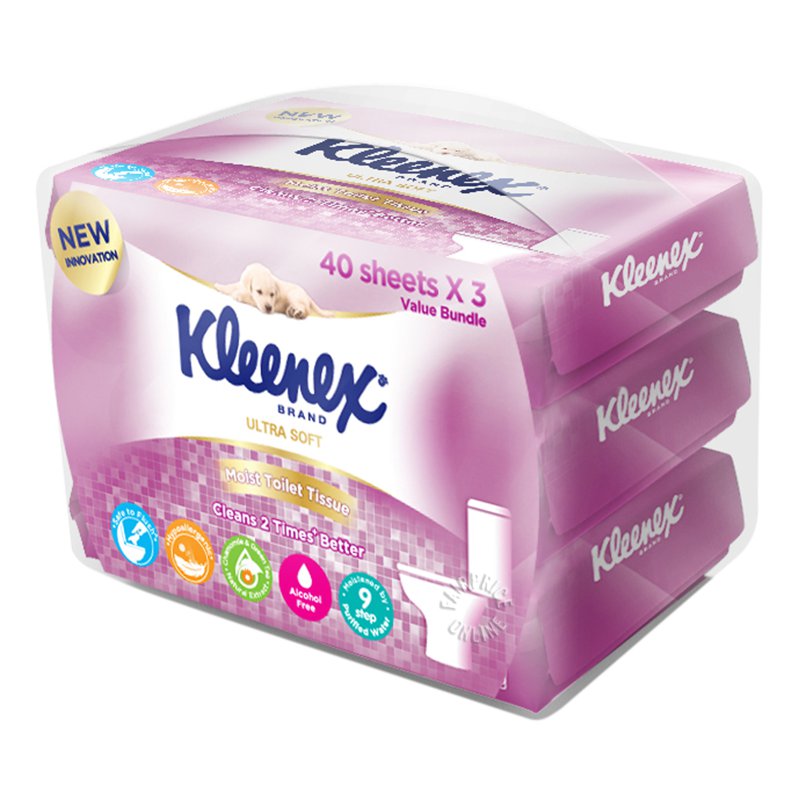 Kleenex Wet Toilet Tissue Flushable Wipes 3 x 40 per pack