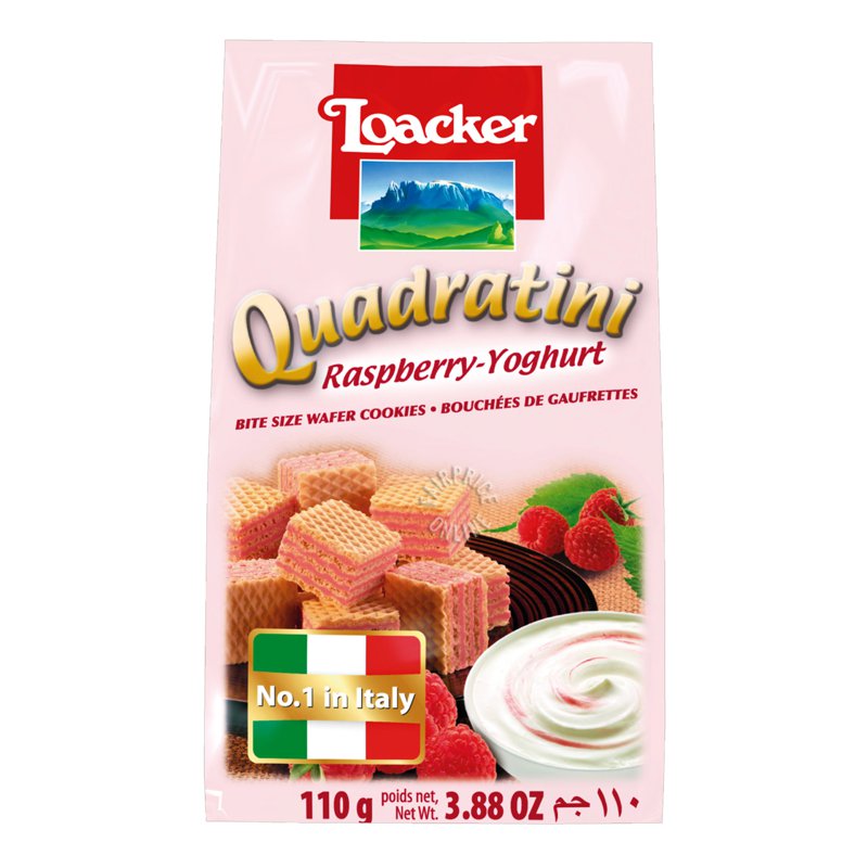 Loacker Quadraitini Bite Size Wafer Cookies - Raspberry-Yoghurt