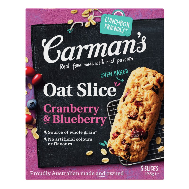 Carman's Baked Oat Slices - Cranberry & Blueberry 5 x 175g