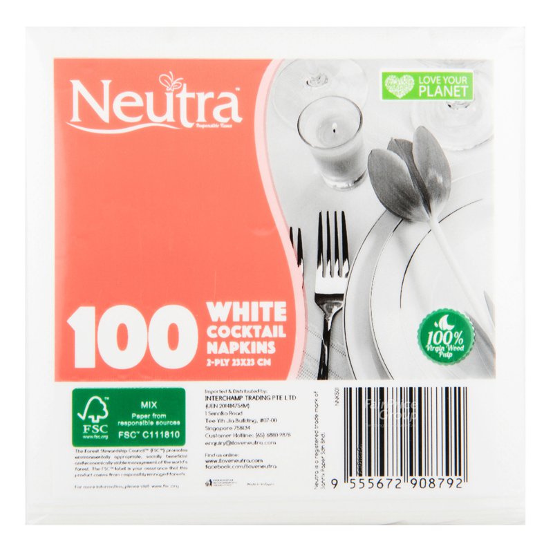 Neutra White Napkins - Cocktail (23 x 23cm) 100 per pack