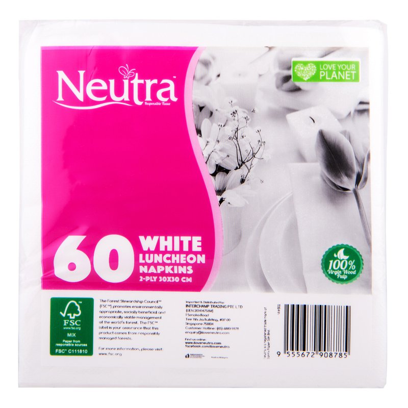 Neutra White Napkins - Luncheon (30 x 30cm) 60 per pack