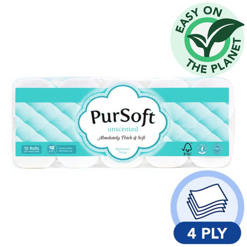 PurSoft Bathroom Tissue Roll - Unscented (4-Ply) 10 x 200 per pack