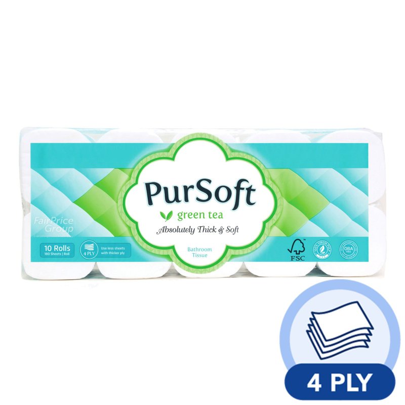 PurSoft Bathroom Tissue Roll - Green Tea (4 ply) 10 x 180 per pack