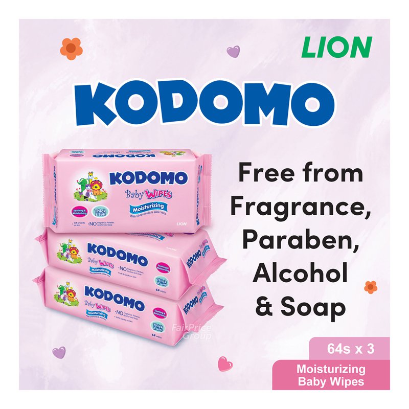 Kodomo Baby Wipes - Moisturizing 3 x 64 per pack