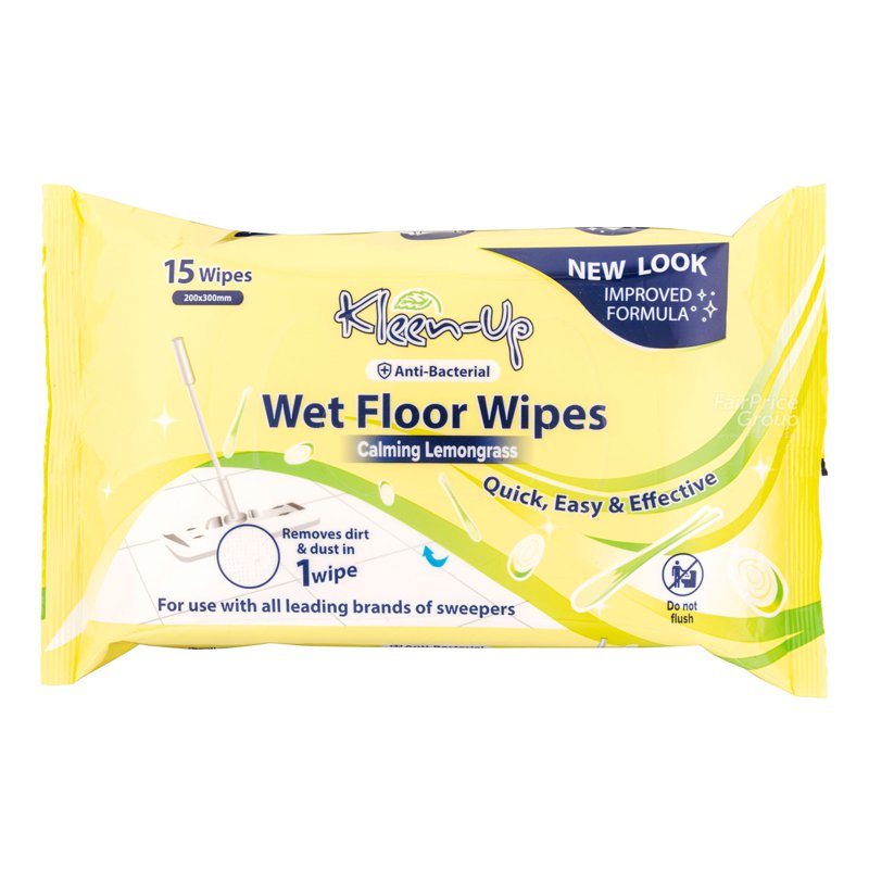 Kleen-Up Wet Floor Wipes - Calming Lemongrass 15 per pack