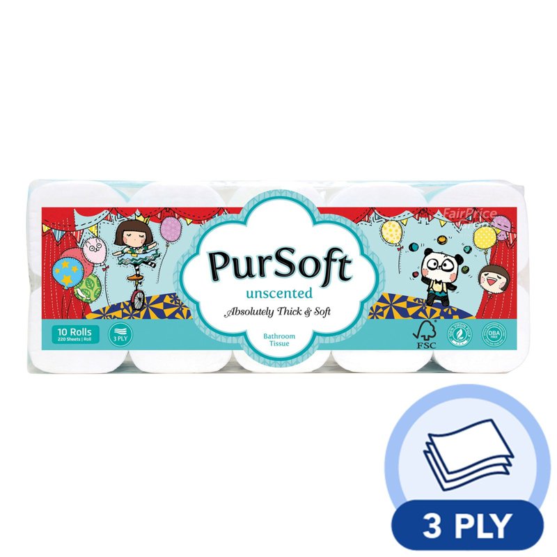 PurSoft Bathroom Tissue Roll - Unscented (3 ply) 10 x 220 per pack
