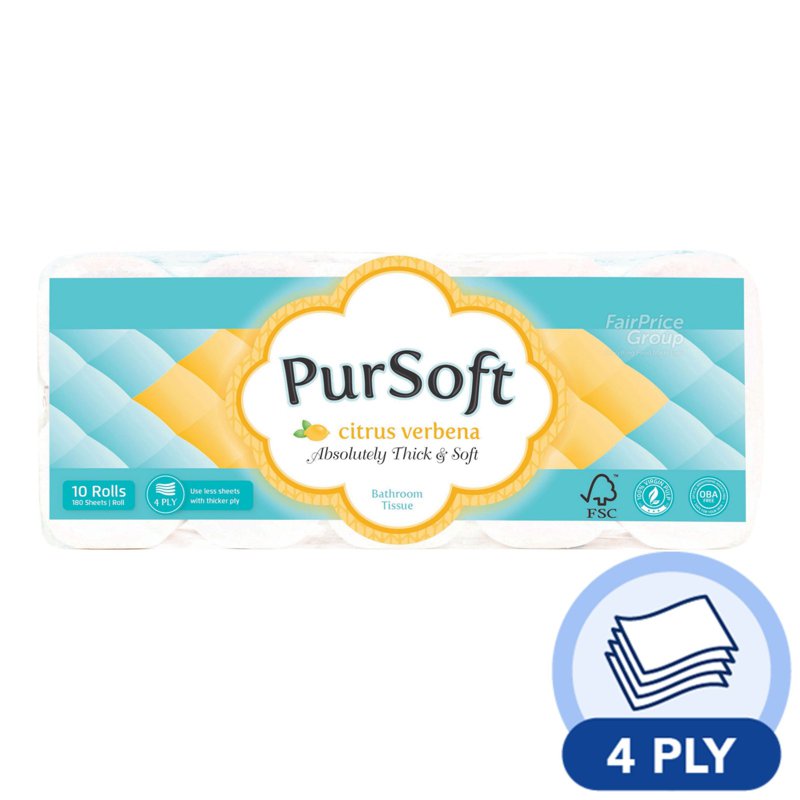 PurSoft Bathroom Tissue - Citrus Verbena (4 ply) 10 x 180 per pack