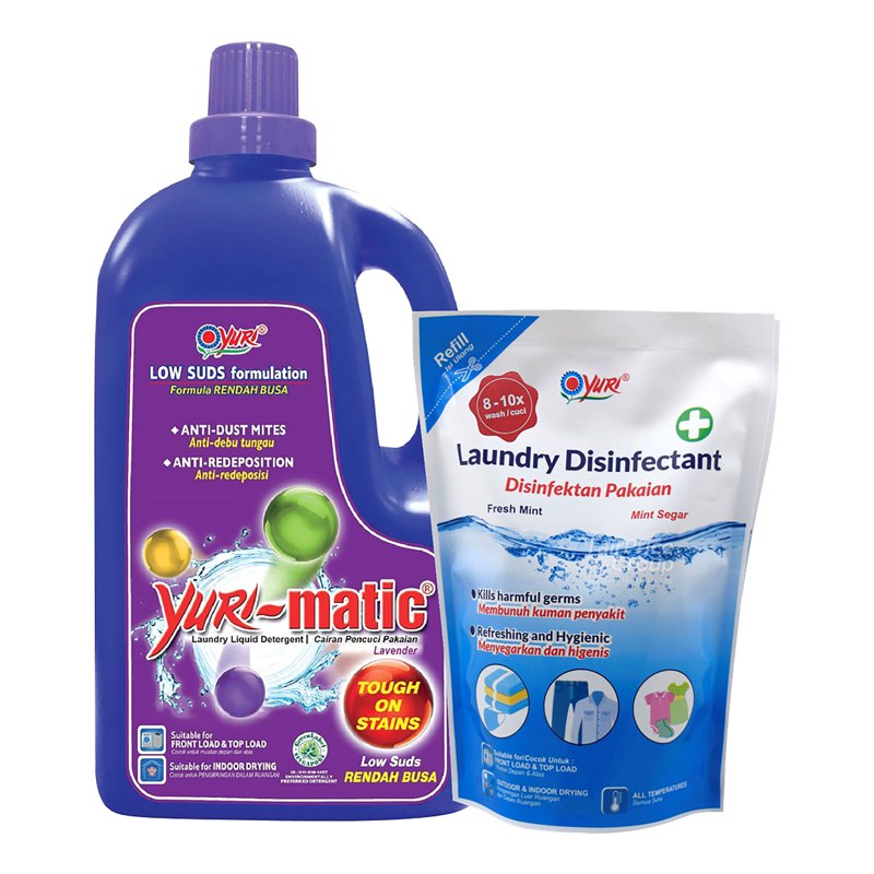 Yuri Matic Laundry Liquid Low Suds with Refill - Lavender 2.8kg + 630g