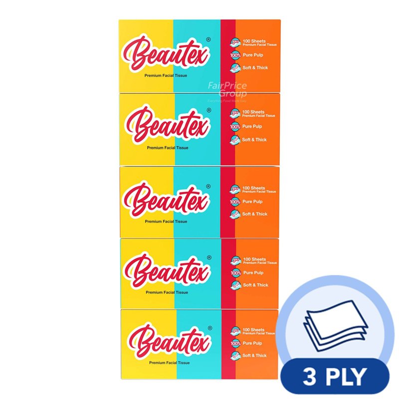 Beautex Facial Tissue Box (3ply) 5 x 100 per pack