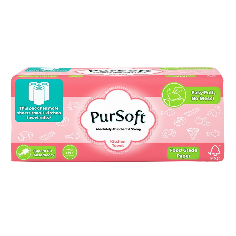 PurSoft Kitchen Towel Soft Pack (1 ply) 200 per pack