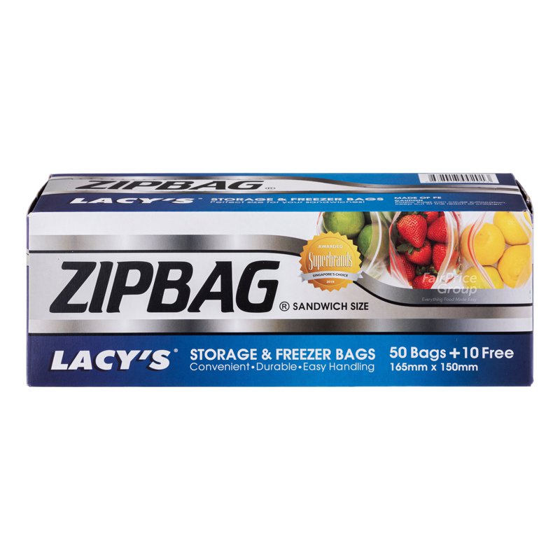 Lacy's Zipbag Storage & Freezer Bags - Sandwich 60 per pack