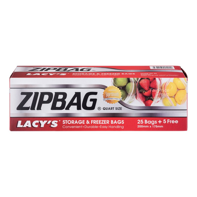 Lacy's Zipbag Storage & Freezer Bags - Quart 30 per pack