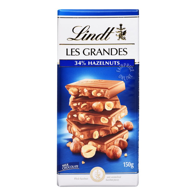 Lindt Les Grandes Chocolate Bar - Milk + 34% Hazelnut
