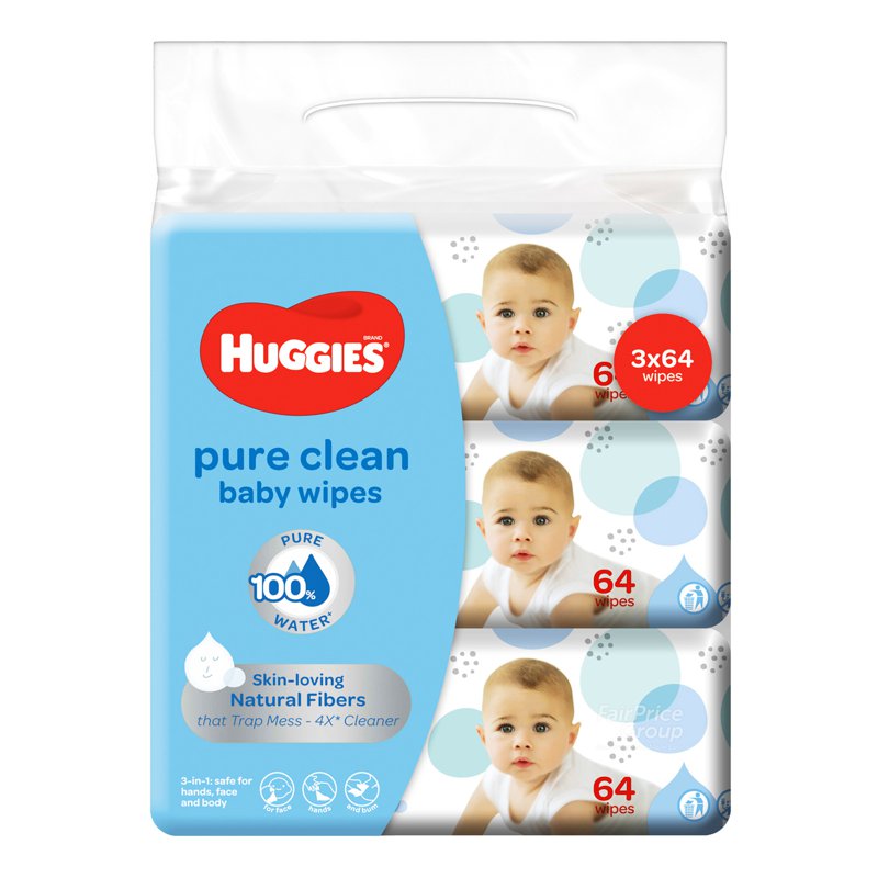 Huggies Baby Wet Wipes - Pure Clean 3 x 64 per pack