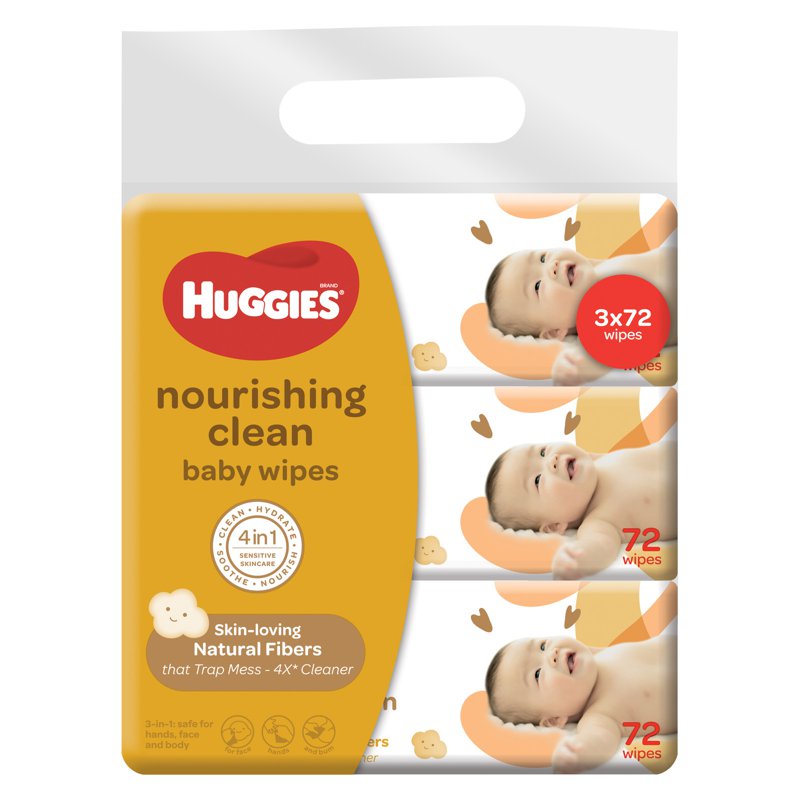 Huggies Baby Wet Wipes - Nourishing Clean 3 x 72 per pack