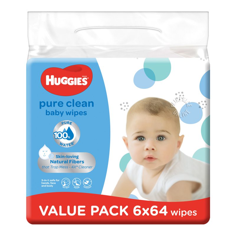 Huggies Baby Wet Wipes - Pure Clean 6 x 64 per pack