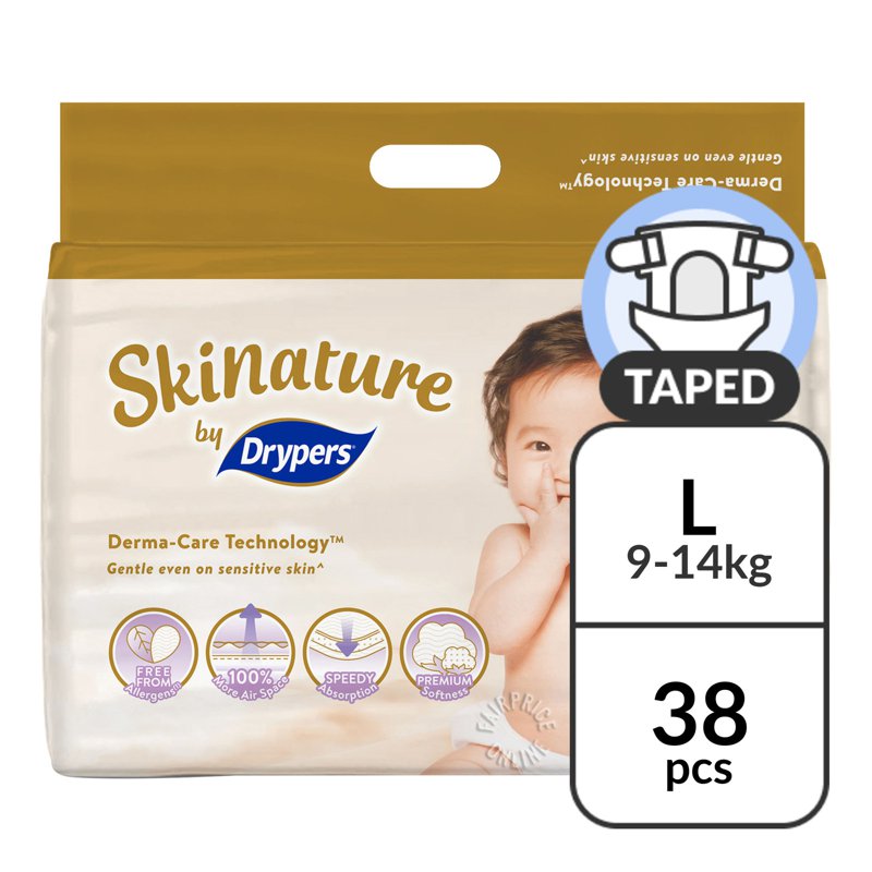 Drypers Skinature Diapers - L (9 - ) 38 per pack