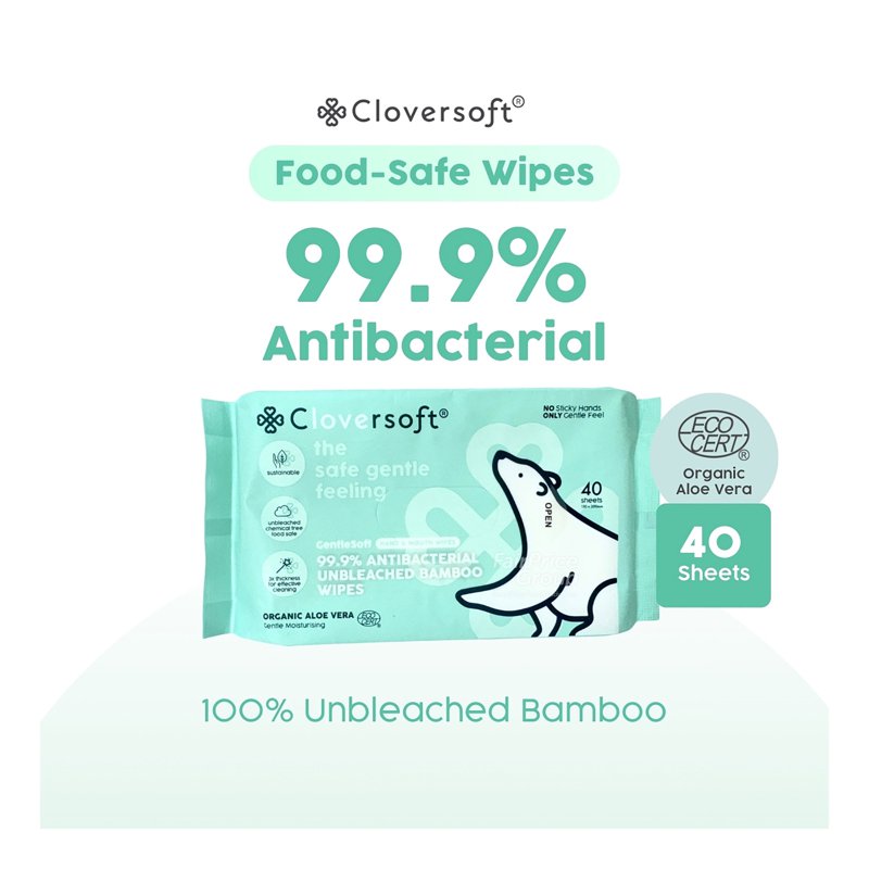 Cloversoft Plant-Based Antibacterial Wet Wipes 40 per pack
