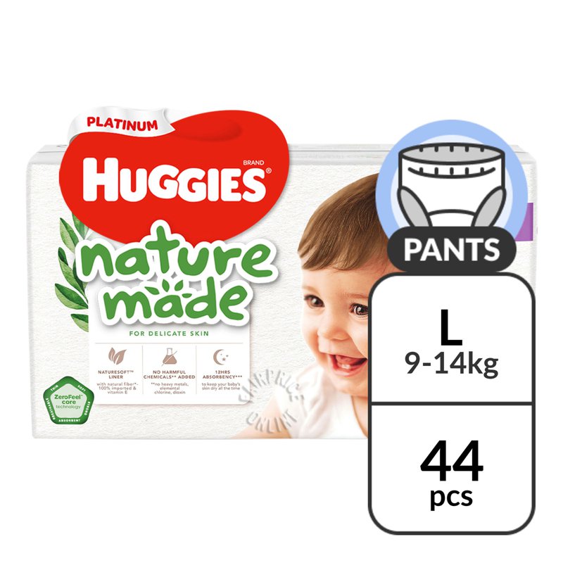 Huggies Baby Diaper Platinum Naturemade Pants - L (9- ) 44 per pack