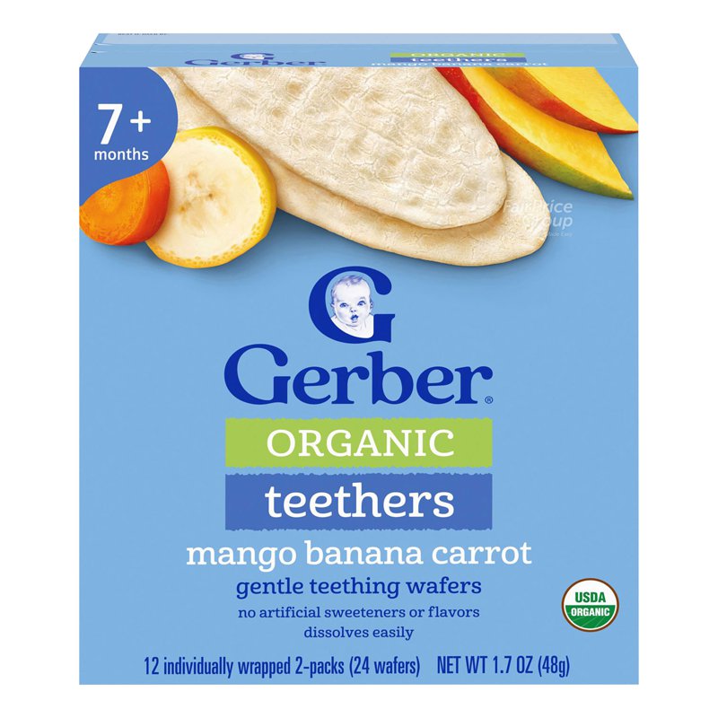 Gerber Organic Gentle Teethers Wafers - Mango, Banana, Carrot