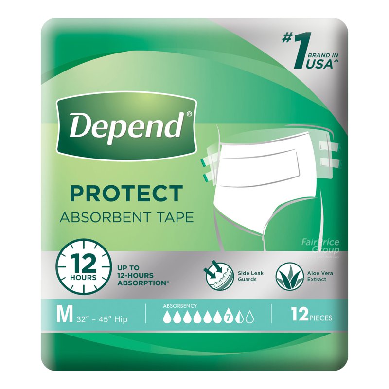 Depend Protect Absorbent Unisex Adult Diaper Tape - M 12 per pack