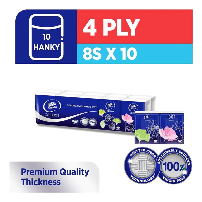 Vinda Deluxe Hanky Pocket Tissue - 4 Ply 10 per pack